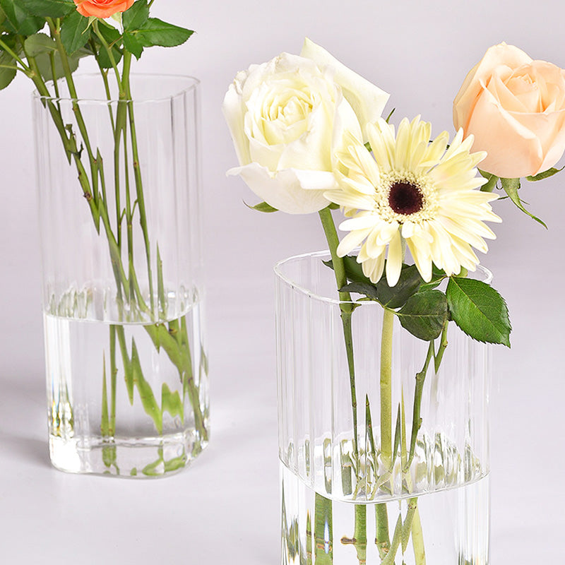 Creative Striped Glass Vase, Square Retro Living Room Water-Raising Special-Shaped Bottle Glass High-End Vase
