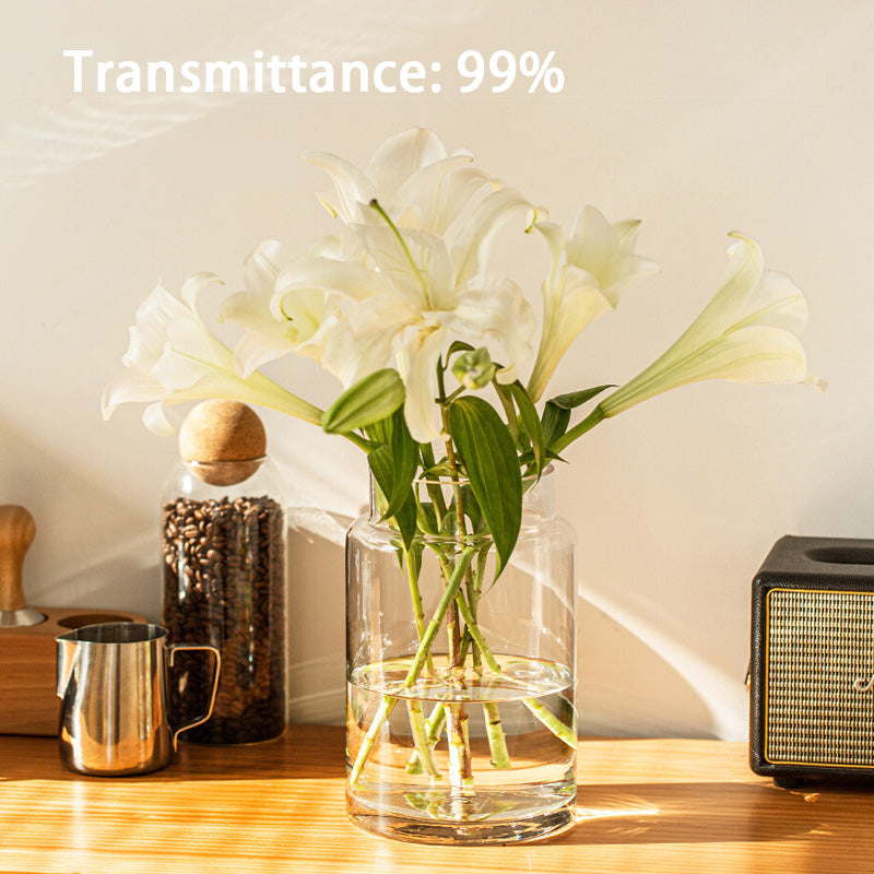 Vase Glass Living Room Ornaments, Large-Caliber Flower Arrangement, High-End Transparent Dining Table, Light Luxury Vase