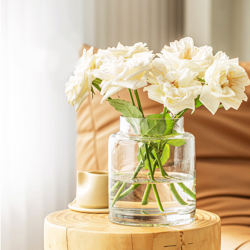 Vase Glass Living Room Ornaments, Large-Caliber Flower Arrangement, High-End Transparent Dining Table, Light Luxury Vase