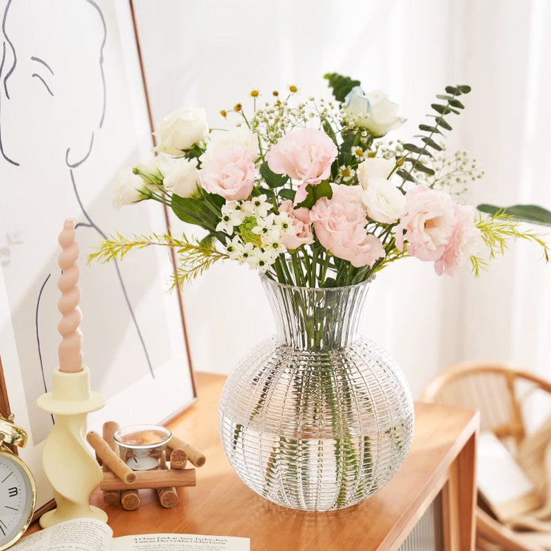 Light Luxury High-End Glass Vase, Living Room Flowers Transparent Flower Arrangement