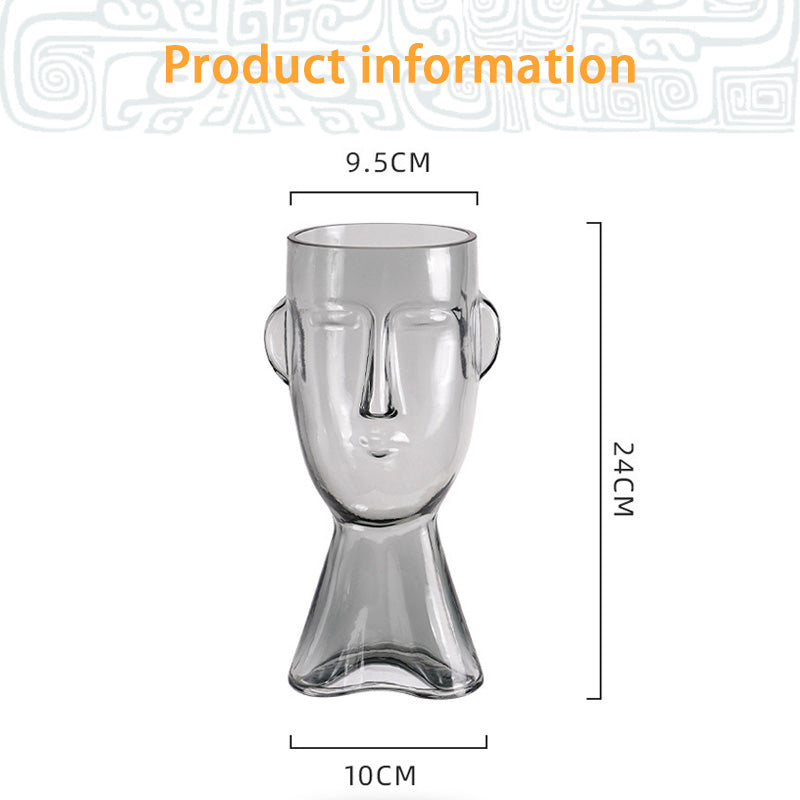 Face glass vase decoration, living room flower arrangement decoration, decoration living room dining table Internet celebrity glass vase