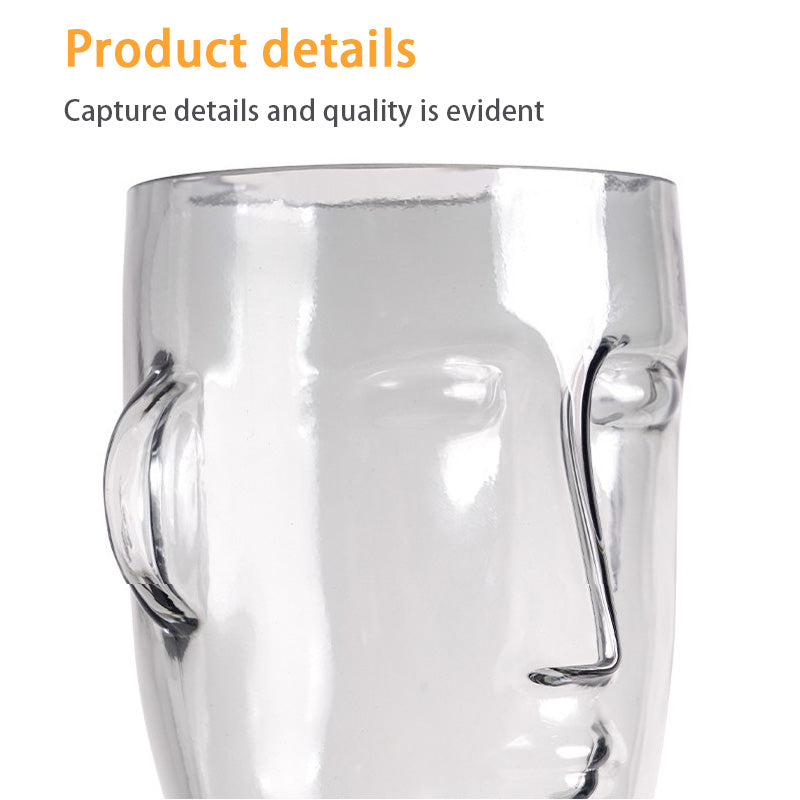 Face glass vase decoration, living room flower arrangement decoration, decoration living room dining table Internet celebrity glass vase