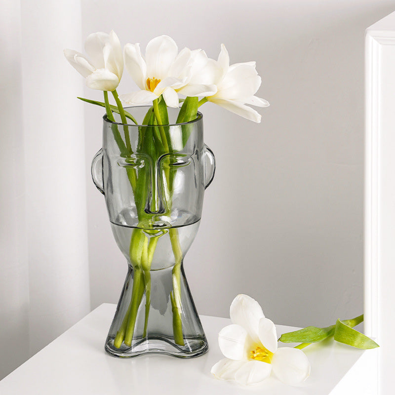 Face glass vase decoration, living room flower arrangement decoration, decoration living room dining table Internet celebrity glass vase
