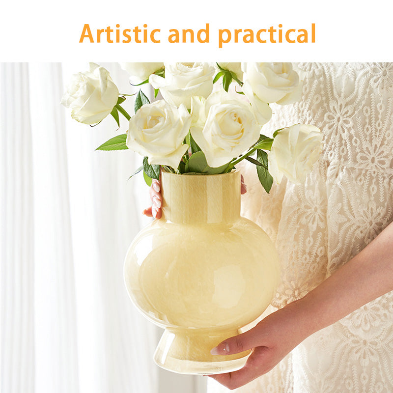 Cream-Style Fenton Medieval Vase, High-End Glazed Glass Vase Ornaments, Light Luxury Flower Arrangement, French Decorative Ornaments