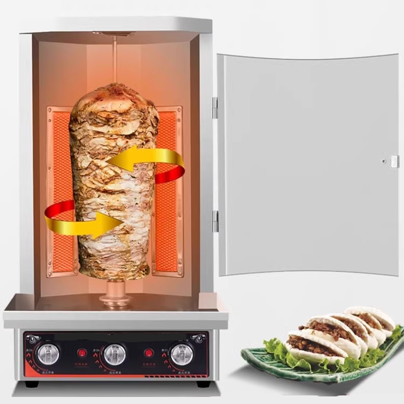 Vertical Rotisserie Gas With Door Ignition Gun Ignition Independent Three-Control Vertical Barbecue Machine Gyro Barbecue Stove Kebab Machine For Home Restaurant Kitchen Party