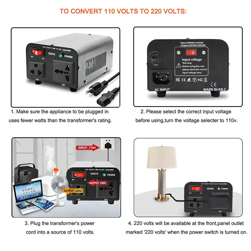 500W Voltage Converter Transformer Heavy Duty Step Up/Down Transformer 110/120 Volt - 220/240 Volt