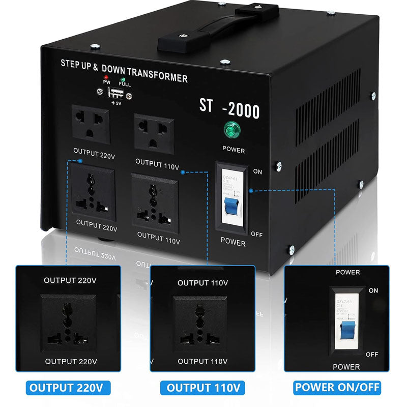 Voltage Converter Transformer 2000W Heavy Duty Step Up/Down Transformer Converter(240V to 110V, 110V to 240V)