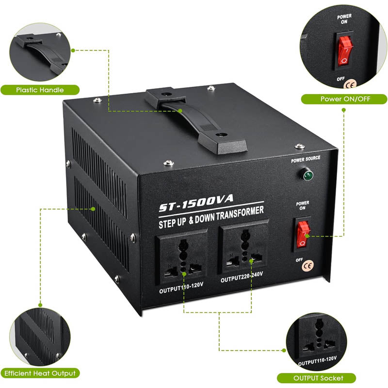 Voltage Converter Transformer 1500W Heavy Duty Step Up/Down Transformer 110 / 220V