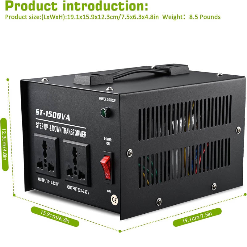 Voltage Converter Transformer 1500W Heavy Duty Step Up/Down Transformer 110 / 220V