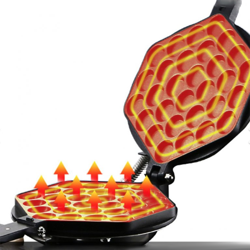 Inclined Single Head Egg Waffle Maker Commercial Bubble Waffle Maker, 1200W Egg Puff Iron With 180° Rotating Pan And Wooden Handle, Stainless Steel Bake Oven With Non-Stick Teflon Coating, 50-250°C/122-482°F Adjustable