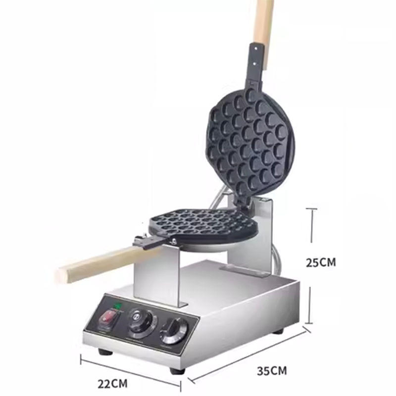 Inclined Single Head Egg Waffle Maker Commercial Bubble Waffle Maker, 1200W Egg Puff Iron With 180° Rotating Pan And Wooden Handle, Stainless Steel Bake Oven With Non-Stick Teflon Coating, 50-250°C/122-482°F Adjustable