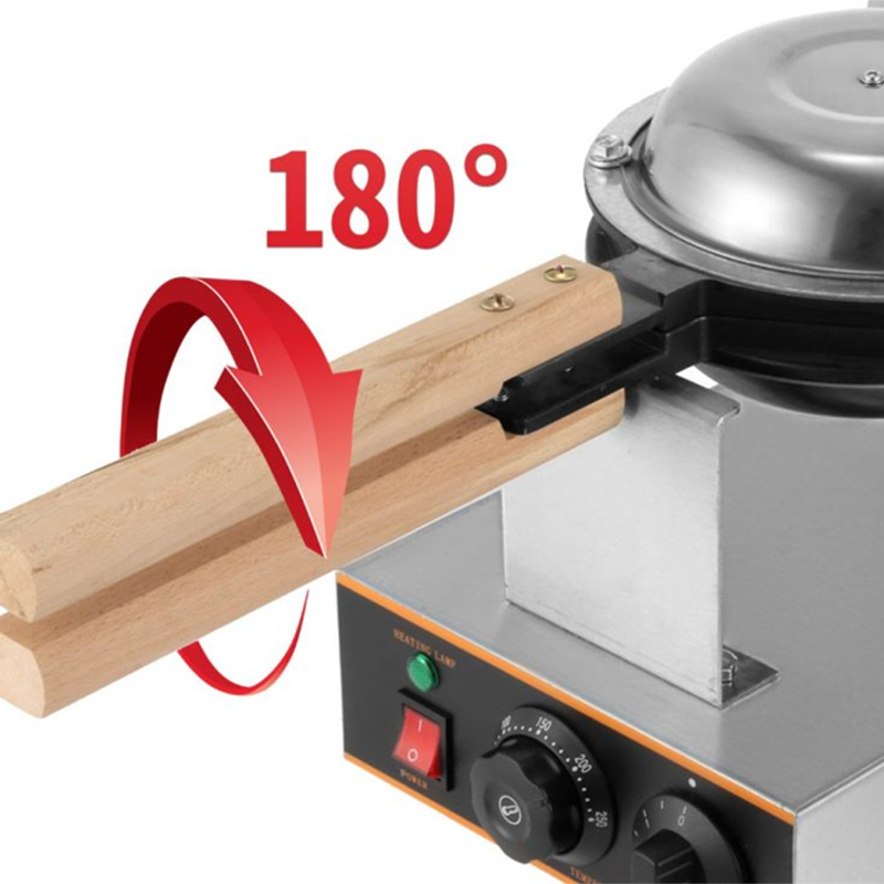 Inclined Single Head Egg Waffle Maker Commercial Bubble Waffle Maker, 1200W Egg Puff Iron With 180° Rotating Pan And Wooden Handle, Stainless Steel Bake Oven With Non-Stick Teflon Coating, 50-250°C/122-482°F Adjustable