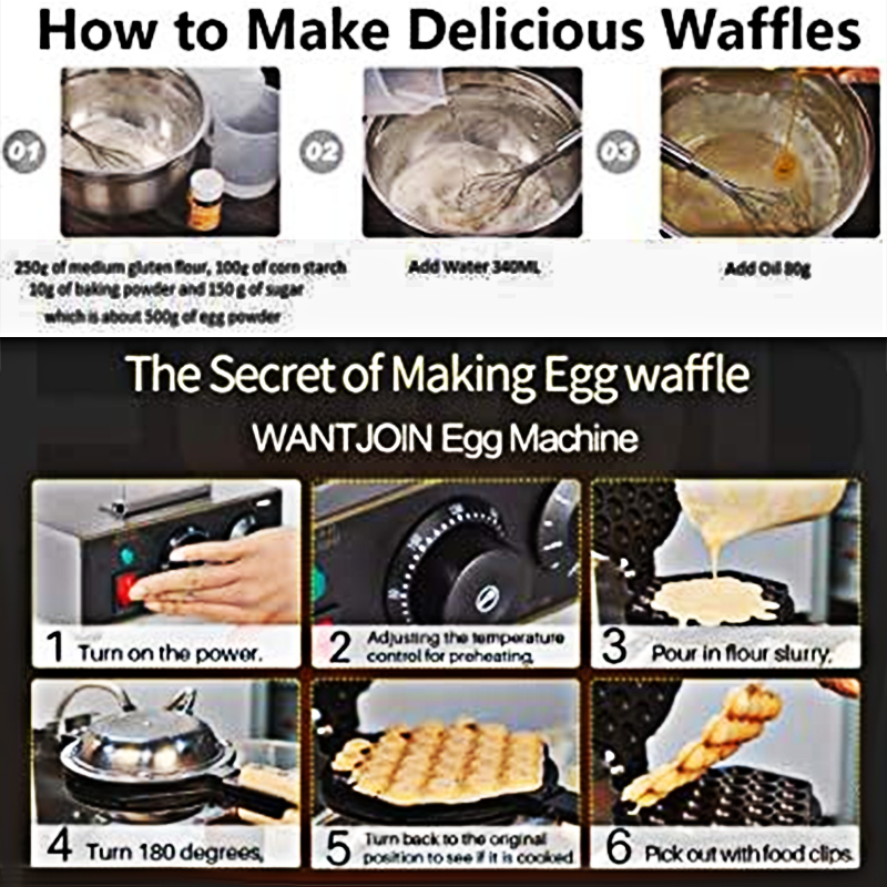 Bubble Waffle Machine Commercial Electric Non-Stick Hong Kong Egg Waffle Iron Timer Temperature Adjustable 110V