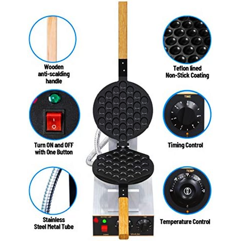 Bubble Waffle Machine Commercial Electric Non-Stick Hong Kong Egg Waffle Iron Timer Temperature Adjustable 110V