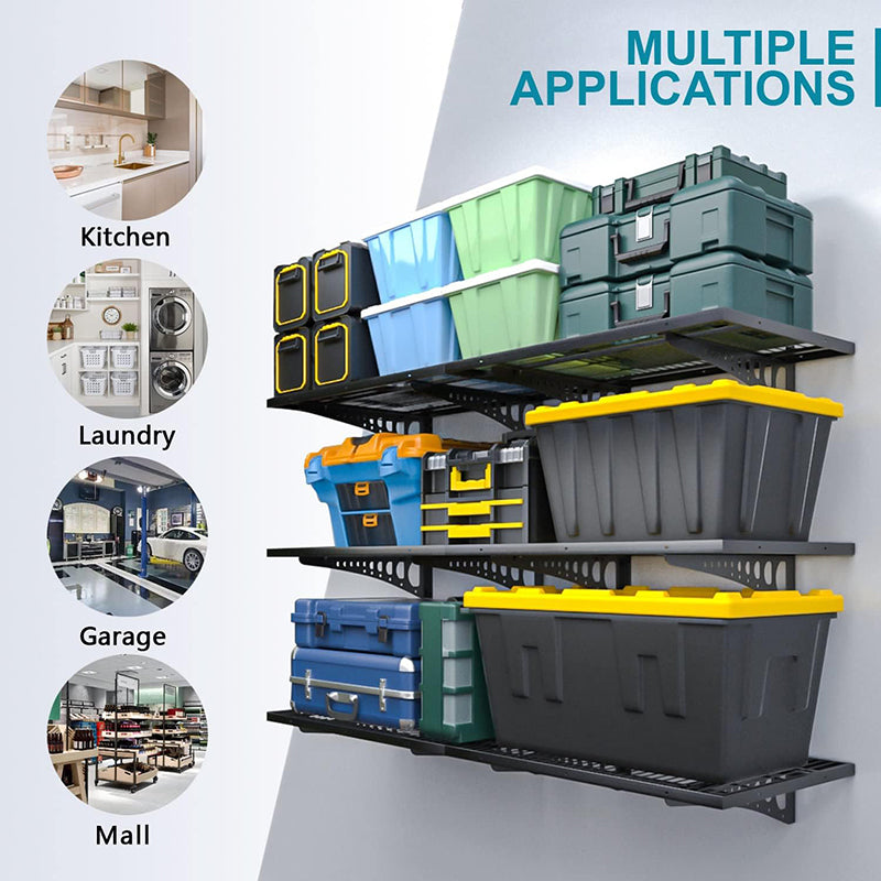 Wall Mounted Garage Storage Shelving 2 Pack 2x3ft Loads 500 lbs Strong Garage Organiser Adjustable Shelf Heavy Duty Sturdy Wall Shelves