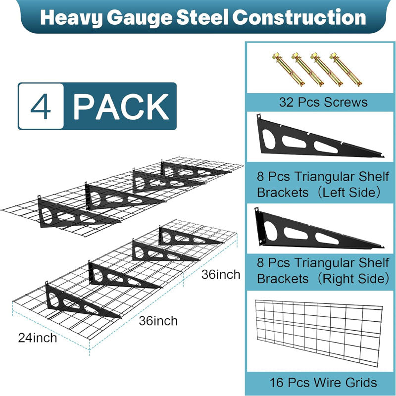 4 Pack Garage Wall Shelf 6 x 2 ft Heavy Duty Garage Shelves Wall Mounted 1600lbs Total Load Capacity