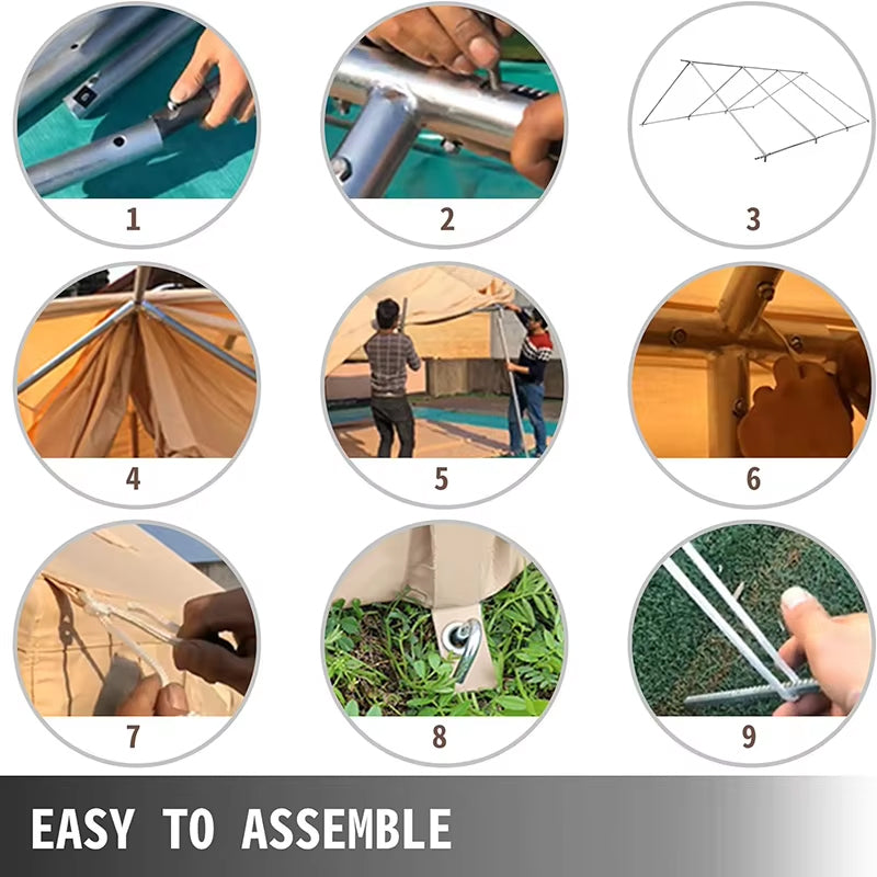 Four-Season Waterproof Canvas Breathyable 10x12ft Oxford Tent For Outdoor Family Camping Hunting Parties Campouts