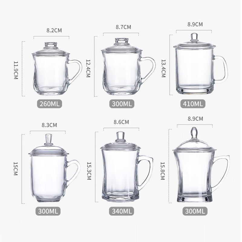 Glass Teacup Water Cup With Lid Teacup Tea Cup Juice Thickened Heat-Resistant Anti-Scalding Cup Family Living Room