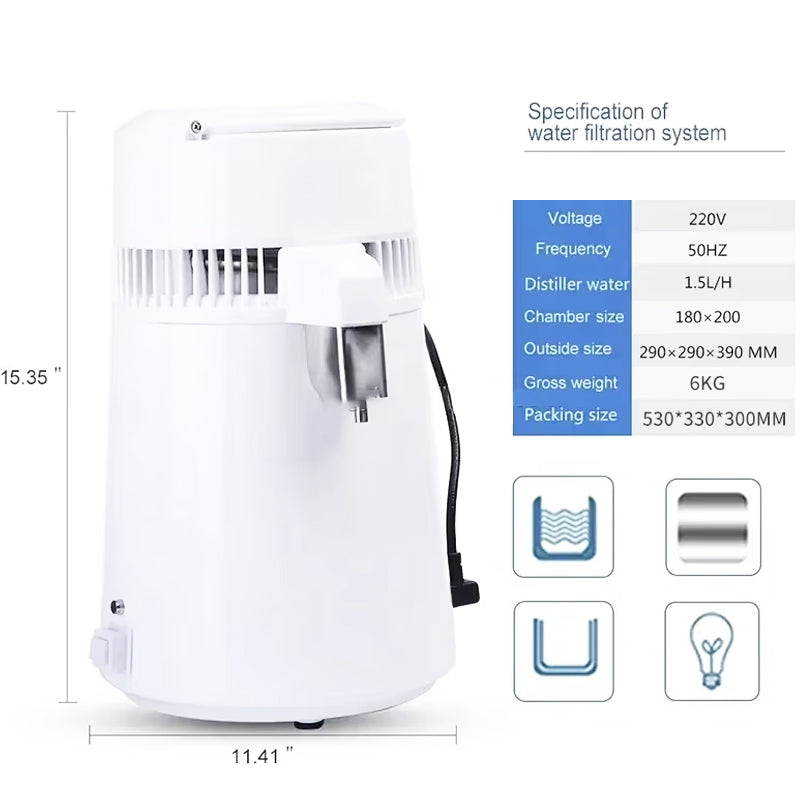 4L Water Distiller Dental Medical Filter Purifier Distilled Purify Pure Dew 1L/h Megahome Water Distiller