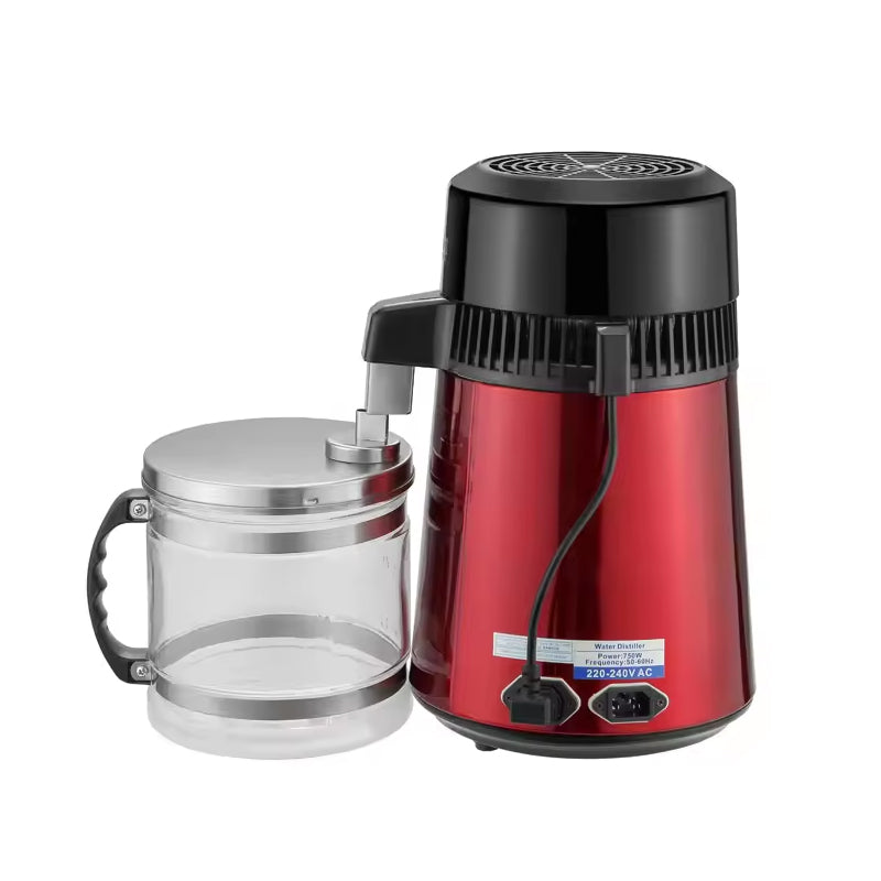 4L Distilled Water Machine 750W Stainless Steel Silver Pure Dew Machine Glass Pot Stainless Steel Household Distilled Water Manufacturing Machine