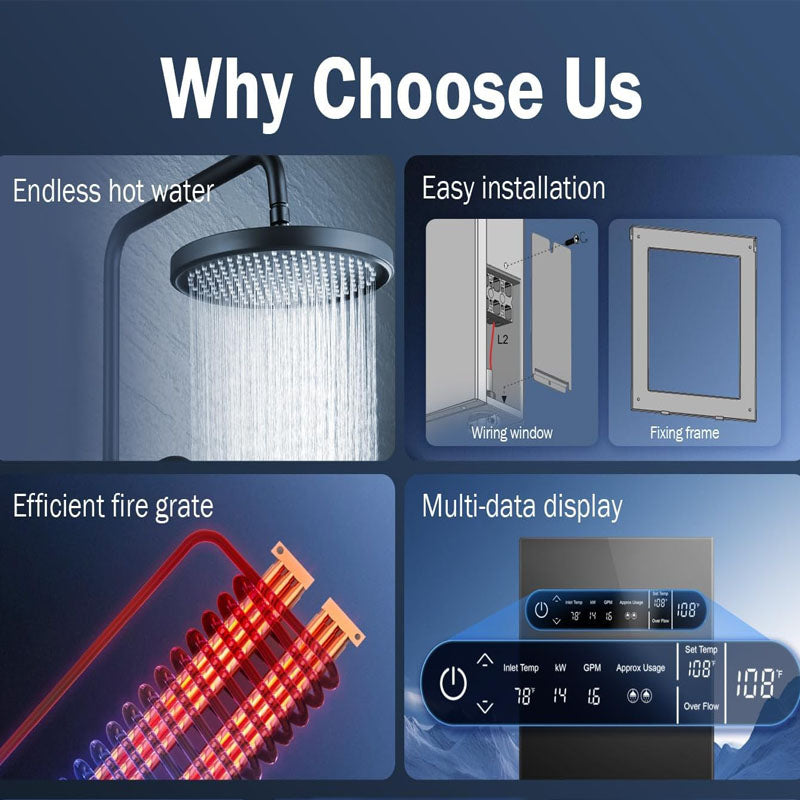 Electric Tankless Water Heaters 14kW 240V on Demand Instant Endless Water Heater For Kitchen Bathroom Shower Mall Salon