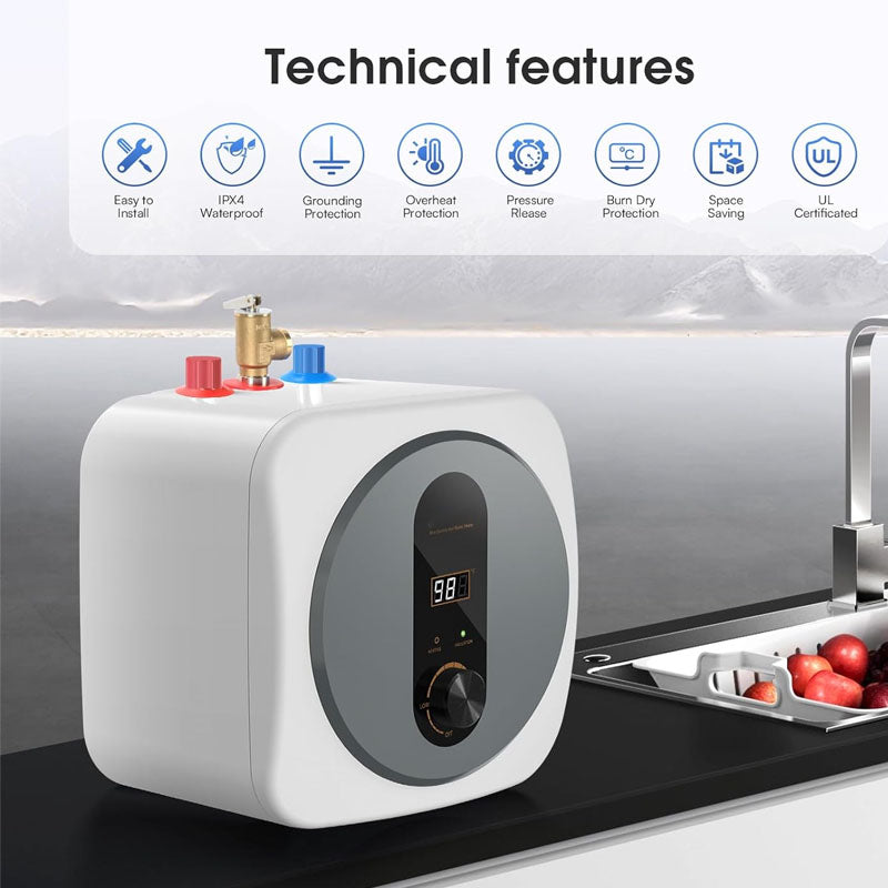 2.5-Gallon Tank Mini Tank Hot Water Heater for Kichen Bathroom Restaurant, Shelf Wall Floor Mounted
