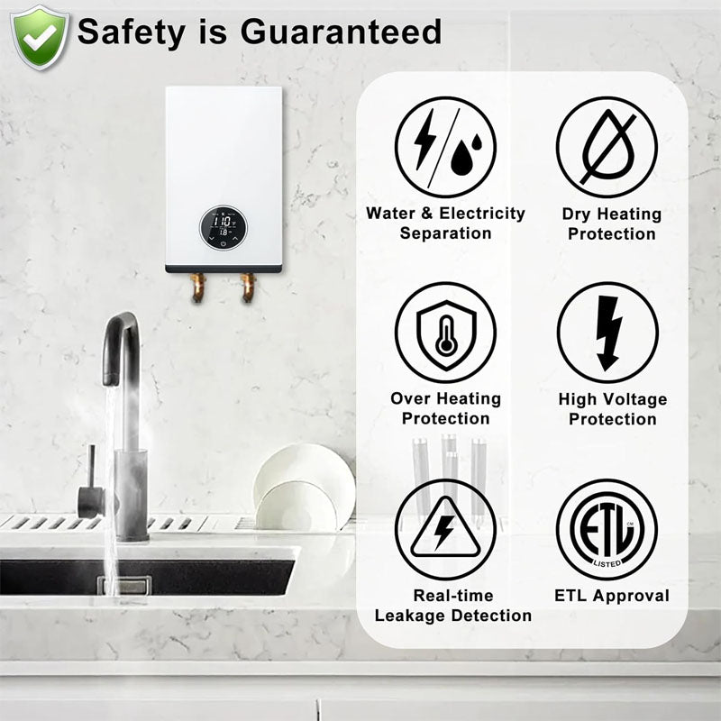 8kW 240V Instant Hot Water Heater Tankless Water Heater Electric Digital Temperature Display