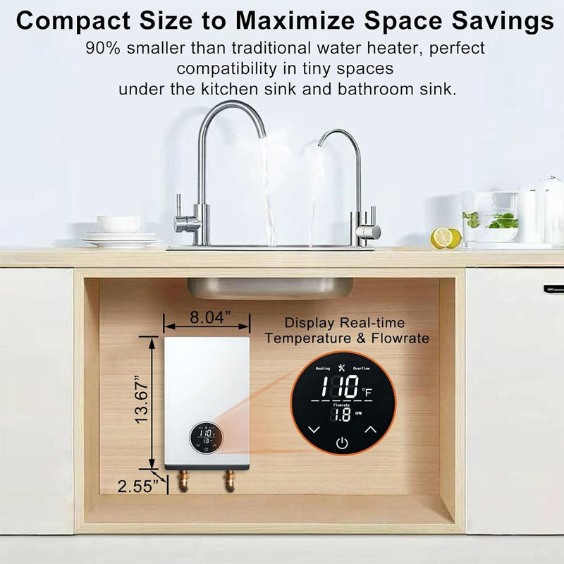 8kW 240V Instant Hot Water Heater Tankless Water Heater Electric Digital Temperature Display