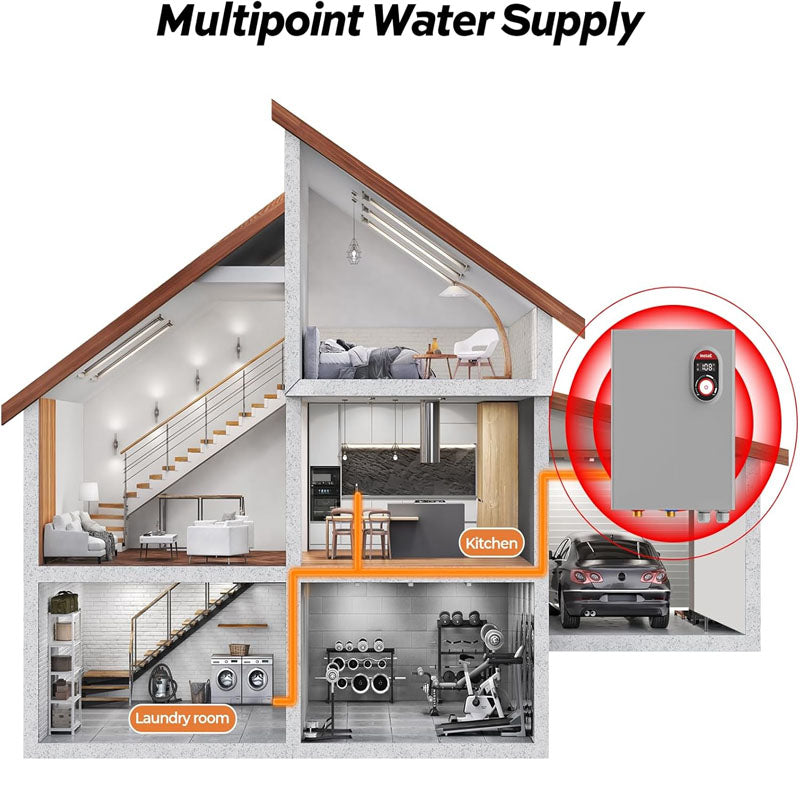 15kW 240Volts Hot Water Heater Electric Tankless Water Heater Self-Adjustment Function for the Whole House Shower Gray