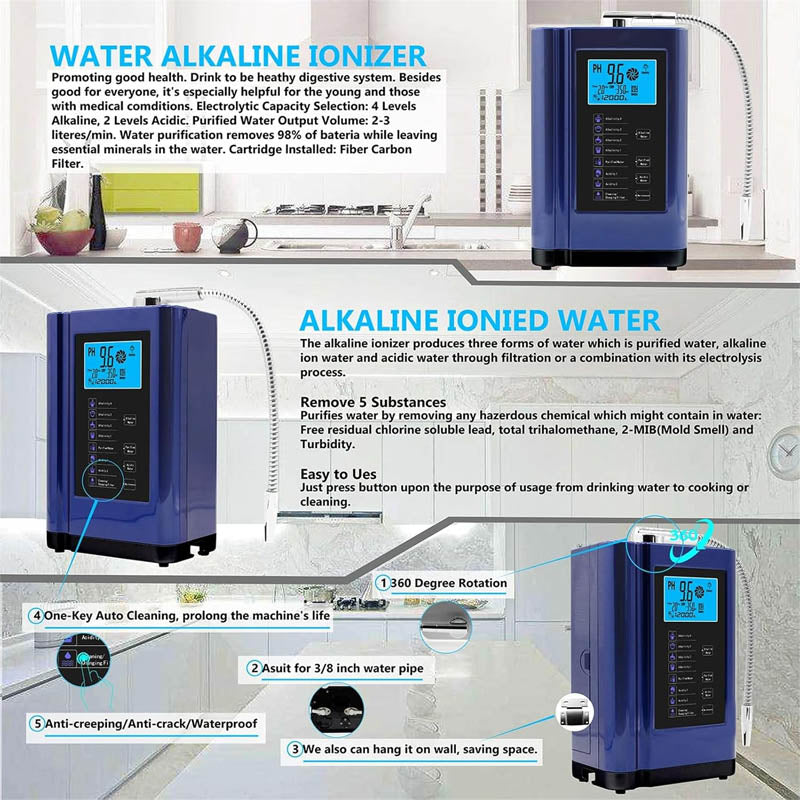 Water Ionizer PH 3.5-10.5 Alkaline Acid Water Machine 7 Water Settings System Up to -500mV ORP 8000L Per Filter