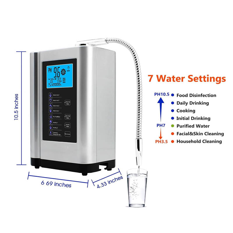 Water Ionizer PH 3.5-10.5 Alkaline Acid Water Machine 7 Water Settings System Up to -500mV ORP 8000L Per Filter