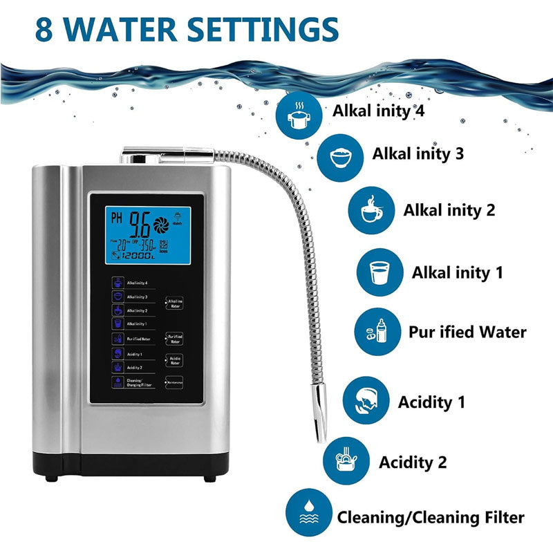 Alkaline Water Ionizer Up to -500mV ORP 7 Water Settings 8000 Liters Per Filter Auto-Cleaning Intelligent Voice