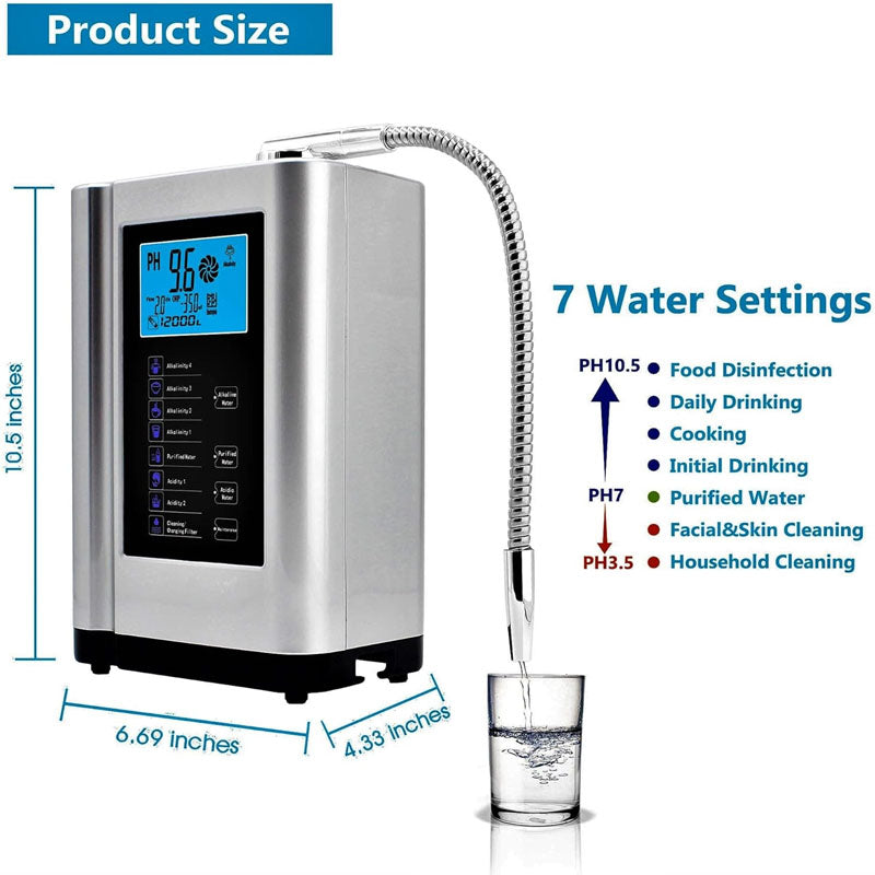 Alkaline Water Ionizer Up to -500mV ORP 7 Water Settings 8000 Liters Per Filter Auto-Cleaning Intelligent Voice