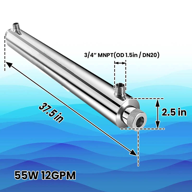 Water Sterilizer Purifier Water Filter System 12 GPM 55W 110V + 3/4 Inch Inch MNTP for Whole House Water Purification