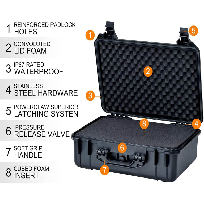 Waterproof Hard Case IP67 Waterproof Protective Case Hard Camera Case with customizable foam18.5 x14.06x6.93inches black