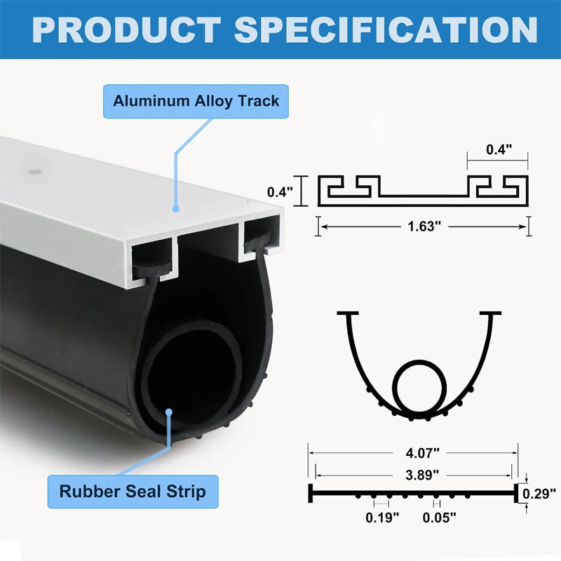 Weather Stripping Pre-drilled 16.5 Feet U+O Ring Heavy-Duty Weatherproofing Garage Door Rubber with Aluminum Track Retainer Base Kits