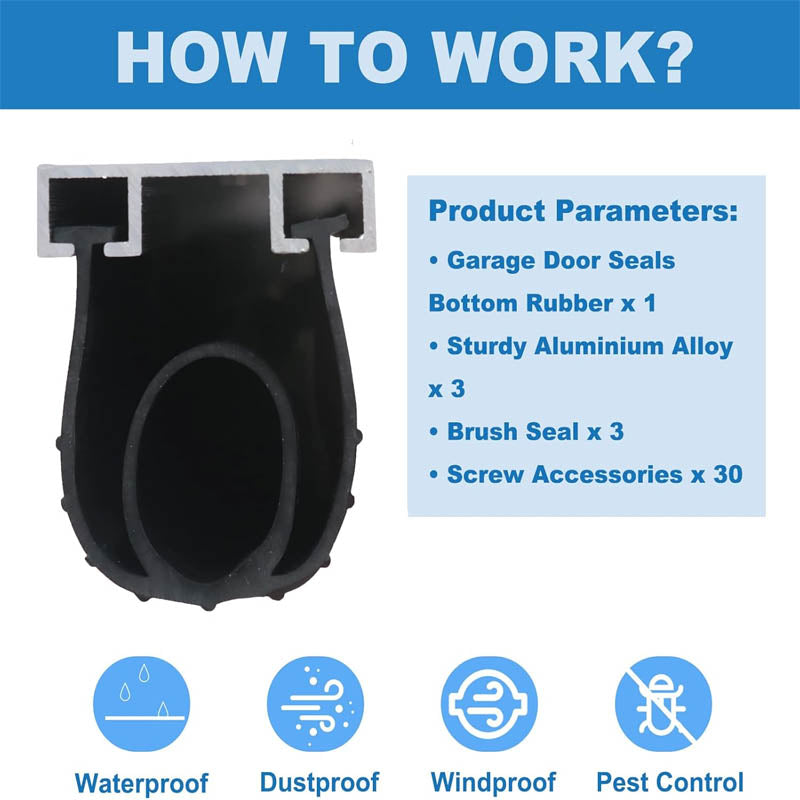 Weather Stripping Pre-drilled 16.5 Feet U+O Ring Heavy-Duty Weatherproofing Garage Door Rubber with Aluminum Track Retainer Base Kits
