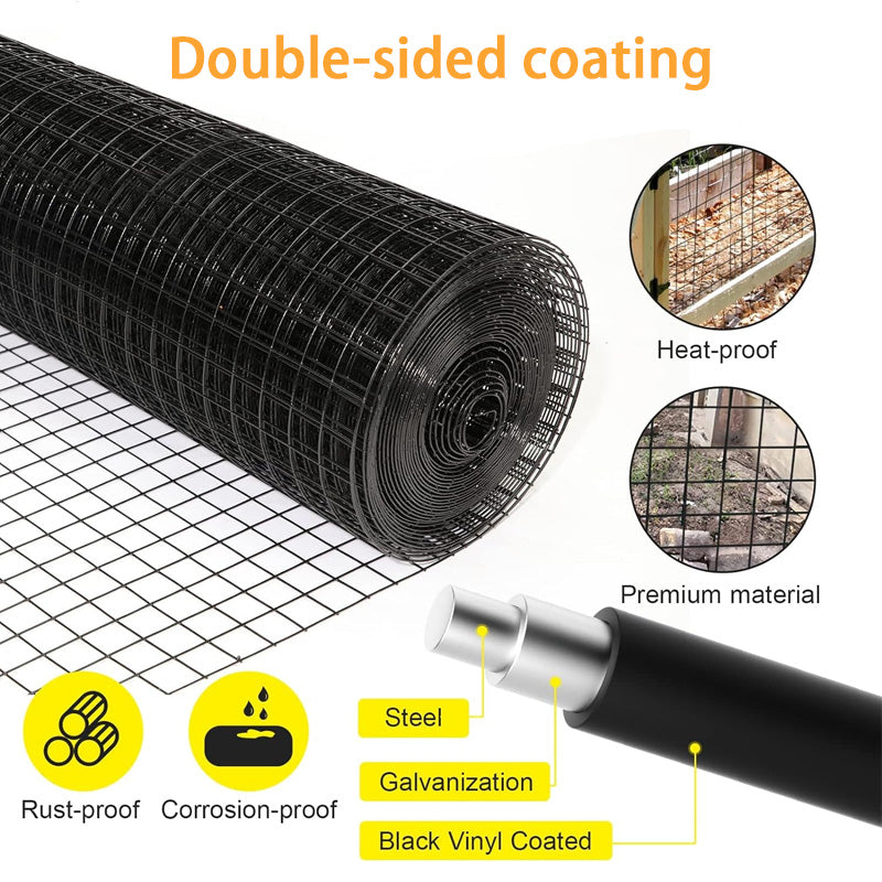 36'' x 50' 1.5 Inch Hardware Cloth, Vinyl Coated Welded Fence Mesh For Garden Fence And Pet Fence, Black