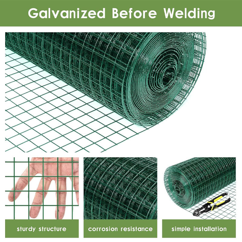 Welded Wire Roll, 24 Inch x 100 Ft Green Wire Mesh Fence, Suitable For Garden Fencing, Poultry Netting For Rabbit/Duck/Chicken Coop