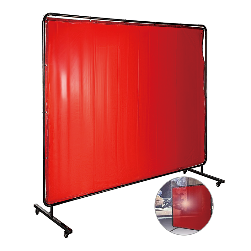 Welding Screen with Frame,8' x 6',Welding Protection Screen Flame-Resistant Vinyl,Welding Curtain with 4 Wheels,Portable Light-Proof Professional,Red