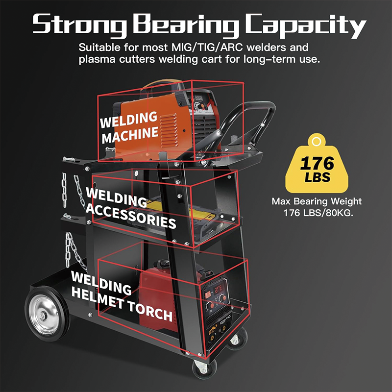 3-Tier Welding Cart Heavy Duty, 360° Swivel Wheels,Welding Carts for MIG/TIG Welder and Plasma Cutter Upgraded,for TIG, ARC, MMA, Plasma Cutter Welding Machine