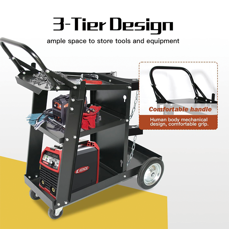 3-Tier Welding Cart Heavy Duty, 360° Swivel Wheels,Welding Carts for MIG/TIG Welder and Plasma Cutter Upgraded,for TIG, ARC, MMA, Plasma Cutter Welding Machine