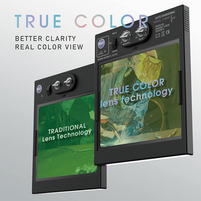 Large Viewing True Color Welding Helmet,Solar Powered Auto Darkening Welding Helmet,4 Arc Sensor Wide Shade,for TIG MIG ARC Grinding Plasma LYG-Q800D