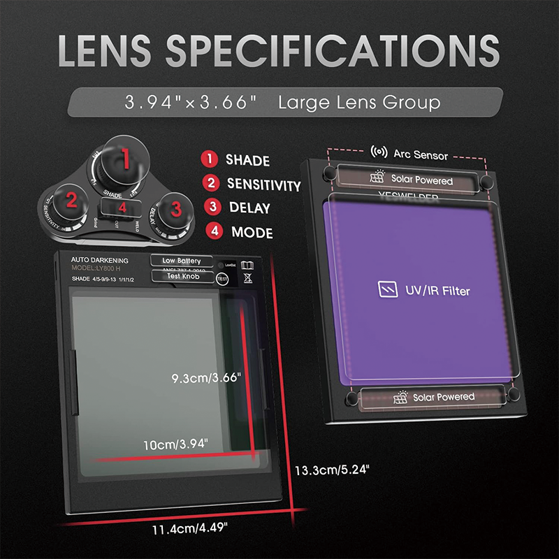 Large Viewing Screen,True Color Solar Power Auto Darkening Welding Helmet,4 Arc Sensor Wide Shade 4/5-9/9-13 for TIG MIG Arc Weld Grinding Welder Mask