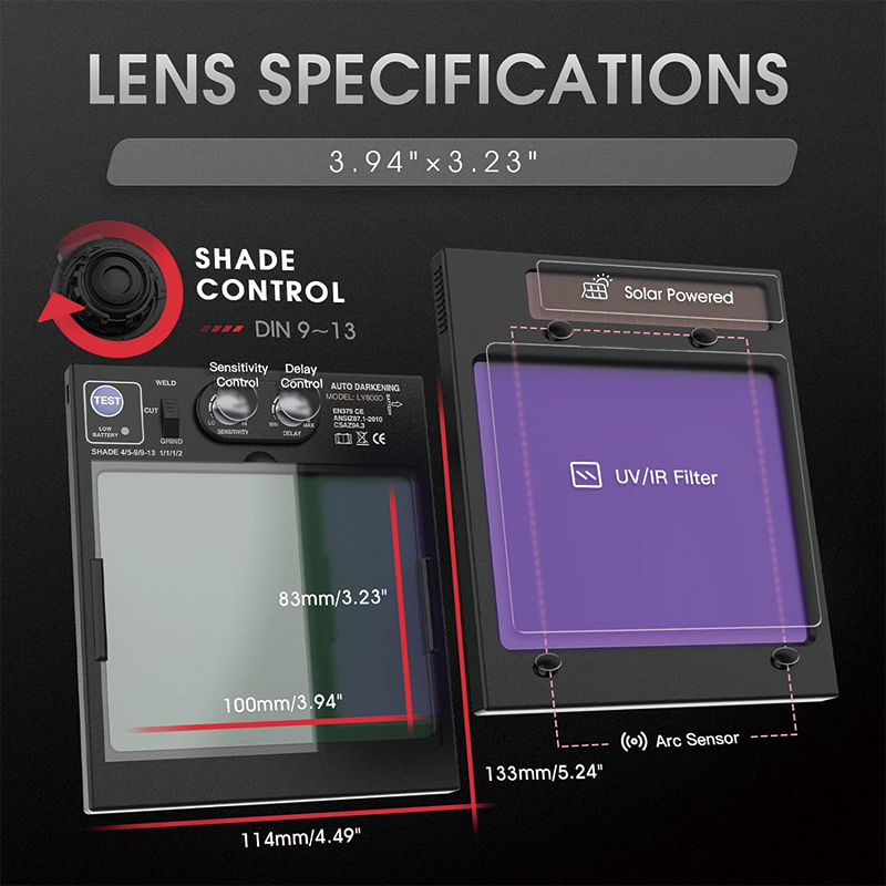 Large Viewing True Color Welding Helmet,Solar Powered Auto Darkening Welding Helmet,4 Arc Sensor Wide Shade,for TIG MIG ARC Grinding Plasma LYG-Q800D