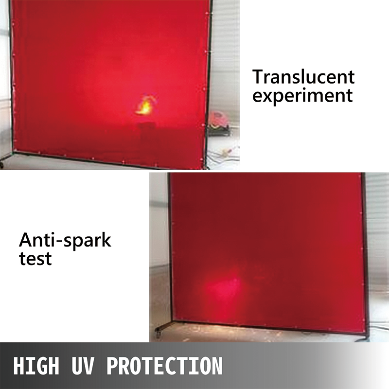 Welding Screen with Frame,8' x 6',Welding Protection Screen Flame-Resistant Vinyl,Welding Curtain with 4 Wheels,Portable Light-Proof Professional,Red