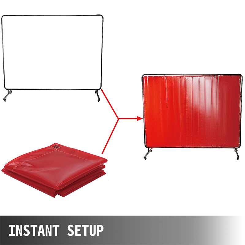 Welding Screen with Frame,8' x 6',Welding Protection Screen Flame-Resistant Vinyl,Welding Curtain with 4 Wheels,Portable Light-Proof Professional,Red