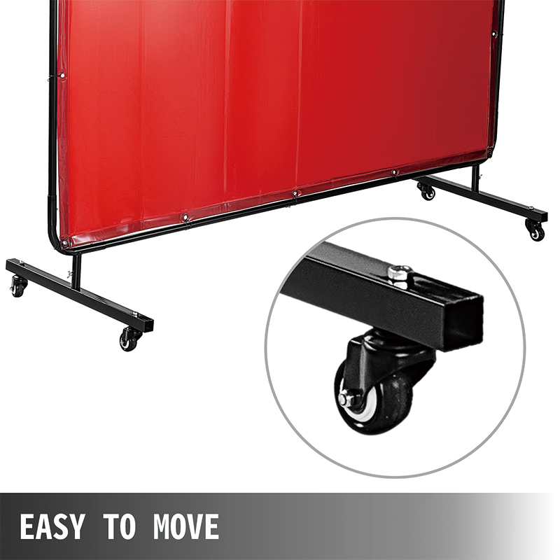 Welding Screen with Frame,8' x 6',Welding Protection Screen Flame-Resistant Vinyl,Welding Curtain with 4 Wheels,Portable Light-Proof Professional,Red
