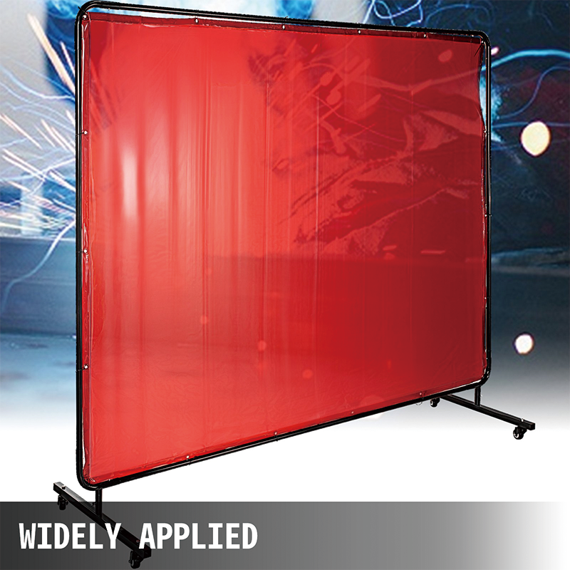 Welding Screen with Frame,8' x 6',Welding Protection Screen Flame-Resistant Vinyl,Welding Curtain with 4 Wheels,Portable Light-Proof Professional,Red