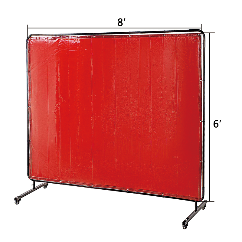 Welding Screen with Frame,8' x 6',Welding Protection Screen Flame-Resistant Vinyl,Welding Curtain with 4 Wheels,Portable Light-Proof Professional,Red